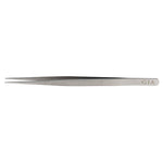 GIA tweezers with .3 mm hole, with GIA logo at base, rounded tips, and serrated handles
