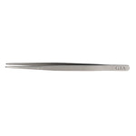 GIA tweezers with .8 mm hole, with GIA logo at base, rounded tips, and serrated handles