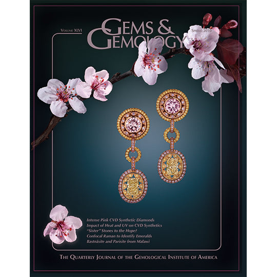 Gems & Gemology Spring 2010 issue, featuring cherry blossoms and pink jewel earrings