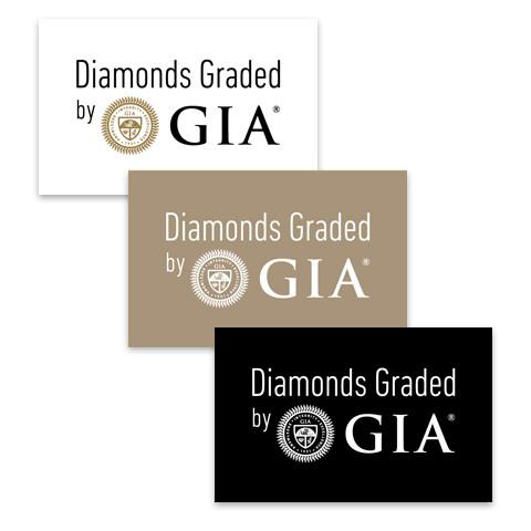 Group of 3 rectangular white, tan, and black graphics, each with text "Diamonds Graded by GIA"