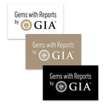 3 rectangular tan, white, and black graphics, each with text "Gems with Reports by GIA"