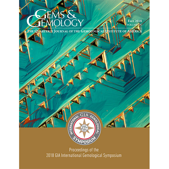 Cover of Gems & Gemology Fall 2018 Issue, Featuring green and gold geometric shapes