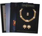 Stack of 4 1992 Gems & Gemology issues; top issue features gold jewelry with white stones