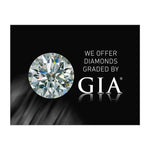 Graphic with text "We Offer Diamonds Graded By GIA", diamond, GIA logo, and black background