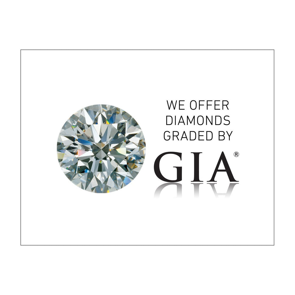 Graphic with text "We Offer Diamonds Graded By GIA", diamond, GIA logo, and white background