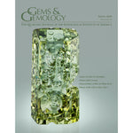 Cover of Gems & Gemology Spring 2020 issue, featuring a 3,070 ct fantasy cut heliodor.