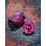 Cover of Gems & Gemology Winter 2015 issue, featuring pink rough gem and polished gem