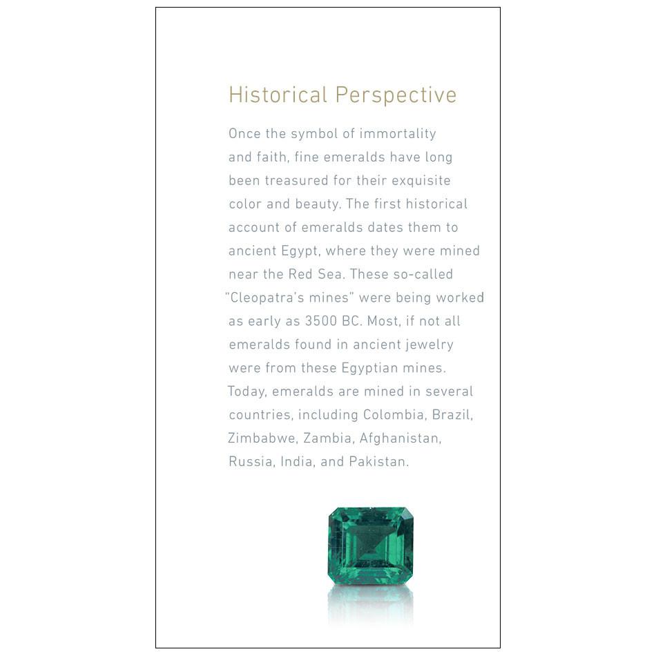 Emerald brochure panel, featuring heading "Historical Perspective", text, and emerald