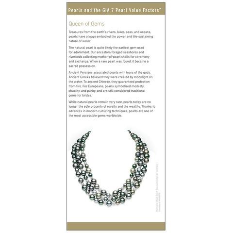Brochure panel "Queen of Gems" with image of black pearl necklace