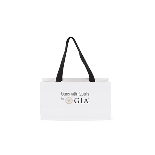GIA shopping bag front with text "Gems with Reports by GIA"
