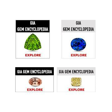 Group of 4 different web buttons, each with title "GIA Gem Encyclopedia", gem, and link "Explore"