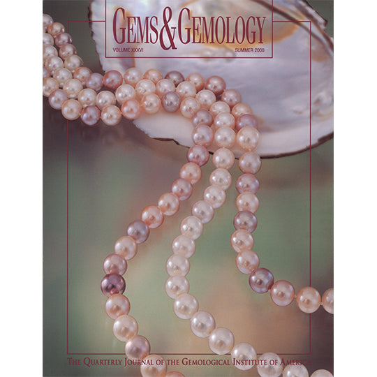 Cover of Gems & Gemology Summer 2000 issue, featuring strands of pink pearls
