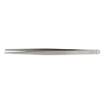 GIA tweezers with .10 mm hole and groove, with GIA logo at base, rounded tips, and serrated handles