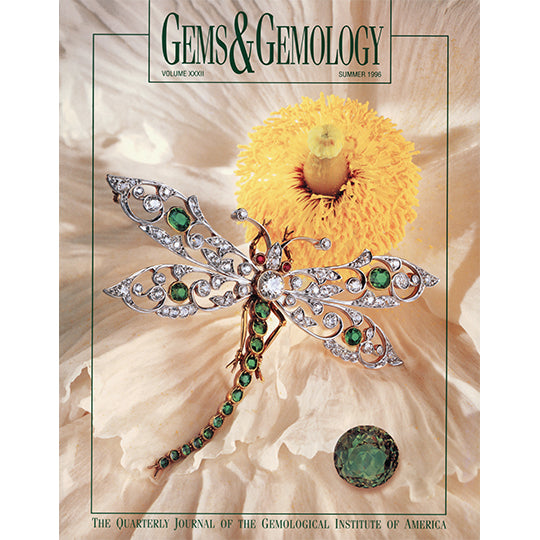 Cover of Gems & Gemology Summer 1996 issue, featuring butterfly made of jewels