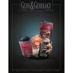 Cover of Gems & Gemology Spring 1997 issue, featuring rough gemstone shaped like 3 roughly textured cylinders