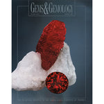 Cover of Gems & Gemology Summer 1998 issue, featuring rough red gem protruding from white stone and polished red gem
