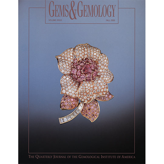Cover of Gems & Gemology Fall 2000 issue, featuring jewel encrusted flower art object