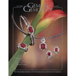 Cover of Gems & Gemology Winter 2003 issue, featuring red jewelry around birds of paradise stem