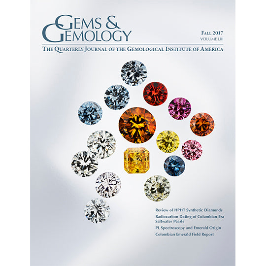 Cover of Gems & Gemology Fall 2017 issue, featuring translucent, polished gems of various colors