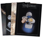 Stack of 4 1996 Gems & Gemology issues; top issue features grouping of 5 jewel encrusted rings