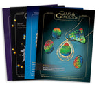 Stack of 4 2001 Gems & Gemology issues; top issue features bright red, green, and blue  stones