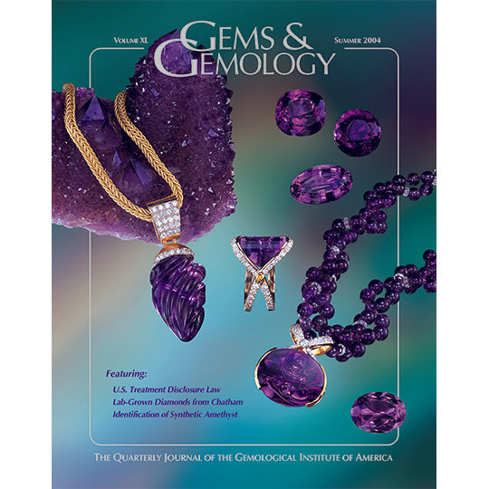 Cover of Gems & Gemology Summer 2004 issue, featuring deep purple-blue gemstones and jewelry