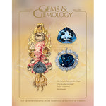Cover of Gems & Gemology Spring 2009 issue, featuring blue gems with  vintage illustrated embellishments