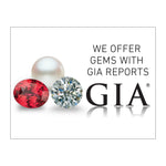 Graphic with text "We Offer Gems With GIA Reports", group of 3 gems, GIA logo and white background