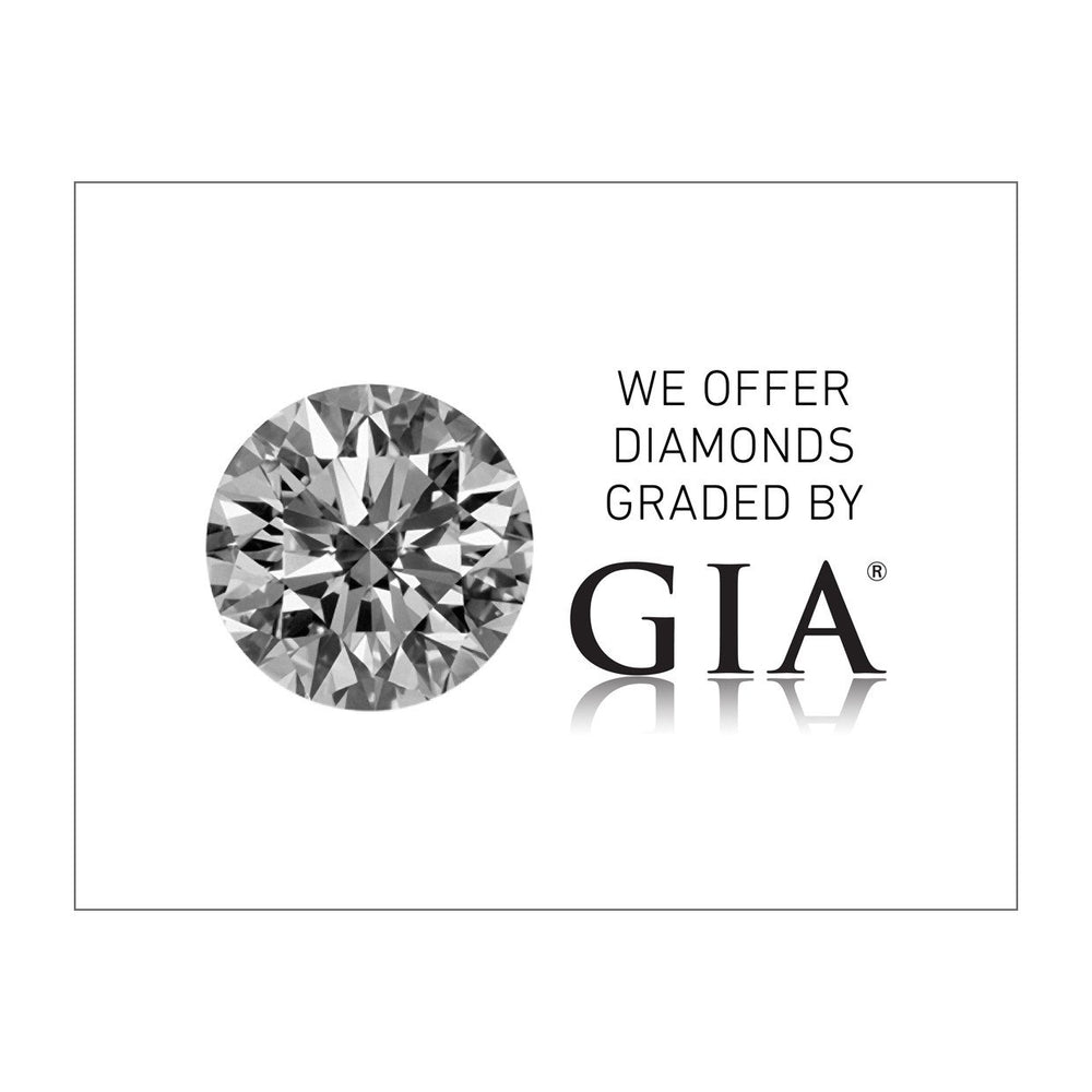 Graphic with text "We Offer Diamonds Graded By GIA", grayscale diamond photo, GIA logo, and white background