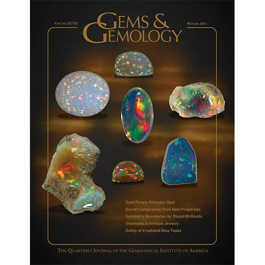 Cover of Gems & Gemology Winter 2011 issue, featuring rough and polished opal