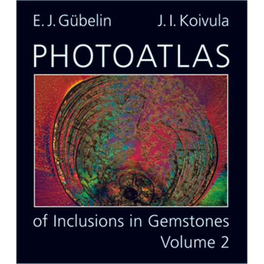 Photoatlas of Inclusions in Gemstones Volume 2 cover, featuring close-up on colorful spiral inclusion