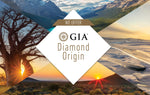 Rectangular graphic with title "We Offer GIA Diamond Origin" against beautiful landscape photographs