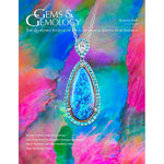 Cover of Gems & Gemology Summer 2019 issue, featuring blue necklace against colorful mosaic background