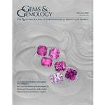 Cover of Gems & Gemology Winter 2020 issue, featuring six pink sapphires from Ilakaka, Madagascar.