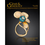Cover of Gems & Gemology Winter 2022 issue, featuring the yellow gold “Sutol Ring” by gem artist Chi Huynh.