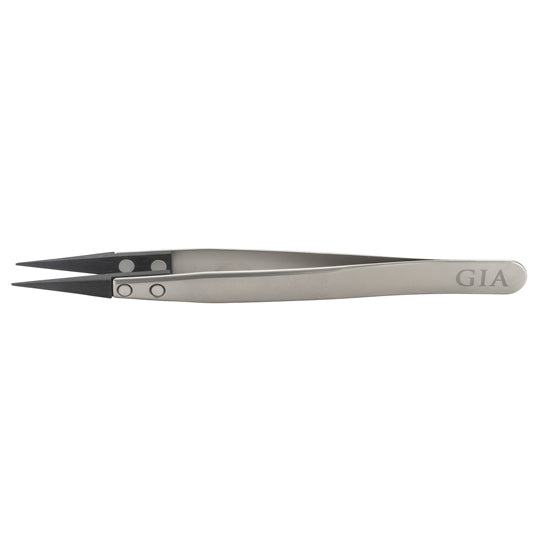 Tweezers with GIA logo at base and pointed, carbon tips