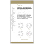 Brochure page with heading "Clarity", text, illustrations of diamond, and clarity scale