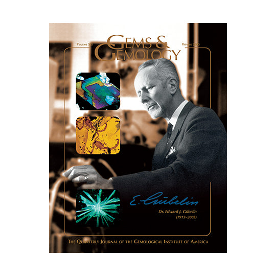 Cover of Gems & Gemology Winter 2005 issue, featuring Dr. Edward Gübelin and photomicrographs